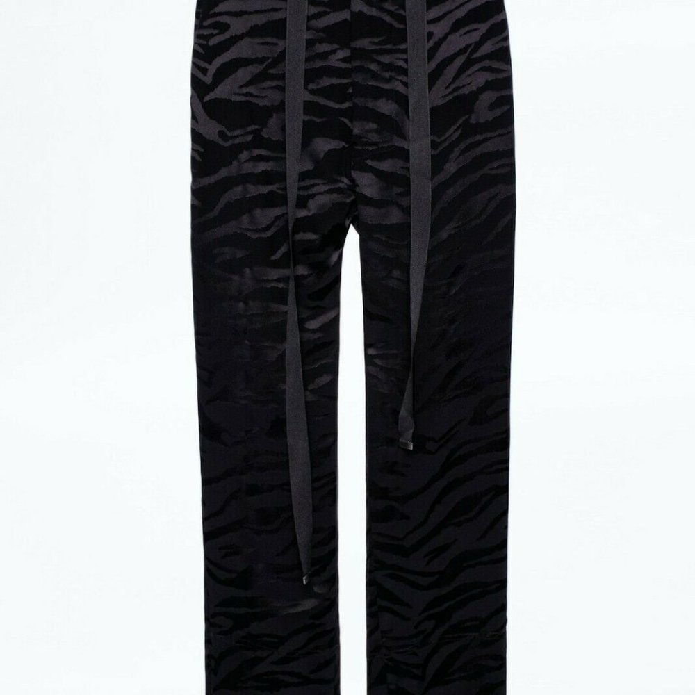 NWT Zadig & Voltaire Pop Jacquard Tigre Silk Pants Black Size Small 36 - Picture 5 of 6